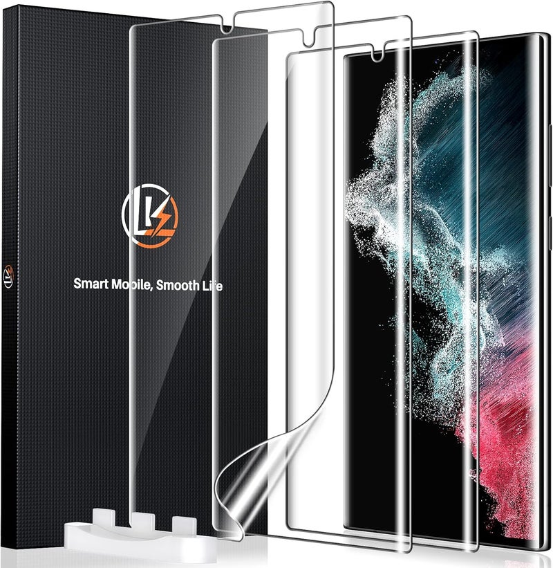 LK 3 Pack for Samsung Galaxy S22 Ultra Screen Protector [Not Glass] [Support Fingerprint Unlock] Bubble Free, with Easy Installation Tool, 3D Curved Max Coverage for S22 Ultra 6.8-inch - Image 1